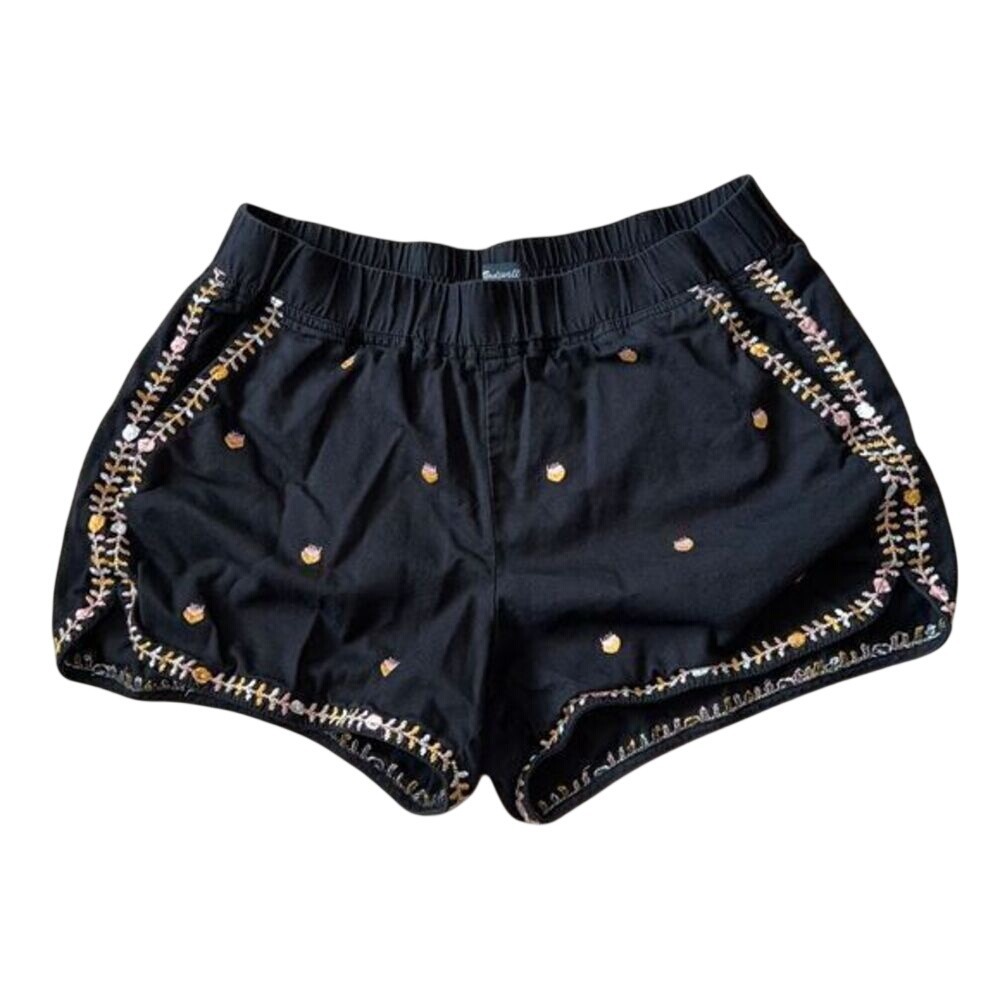 Madewell Women's Embroidered Shorts Cotton Blend Black Size Small
